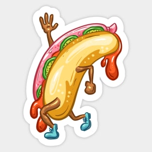 Weenie Hot Dog Walking Fast Food Sticker